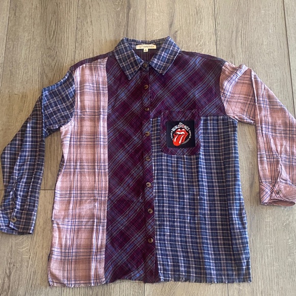 Rewind Other - Rewind Upcycled Plaid Rolling Stones shirt